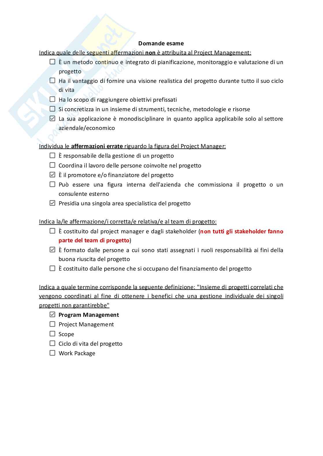 Domande di Project management Pag. 1