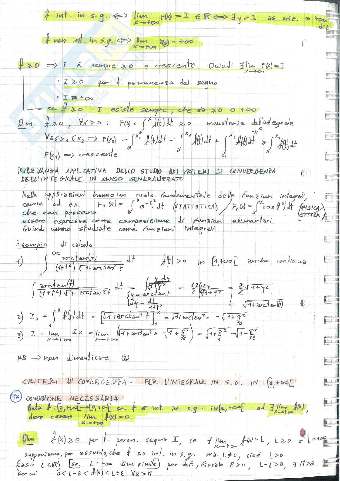 Analisi 1 - 6-6 Integrali indefiniti in senso generalizzato e serie Pag. 2