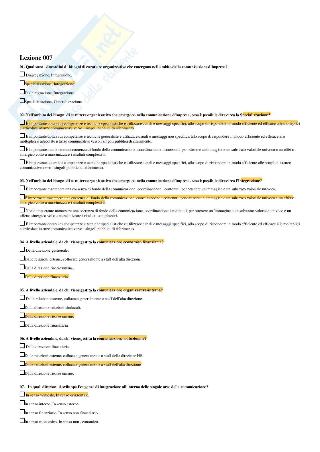 Comunicazione d’impresa – Paniere risposte chiuse completo (480 quiz) – A.A. 2025/26 Pag. 16