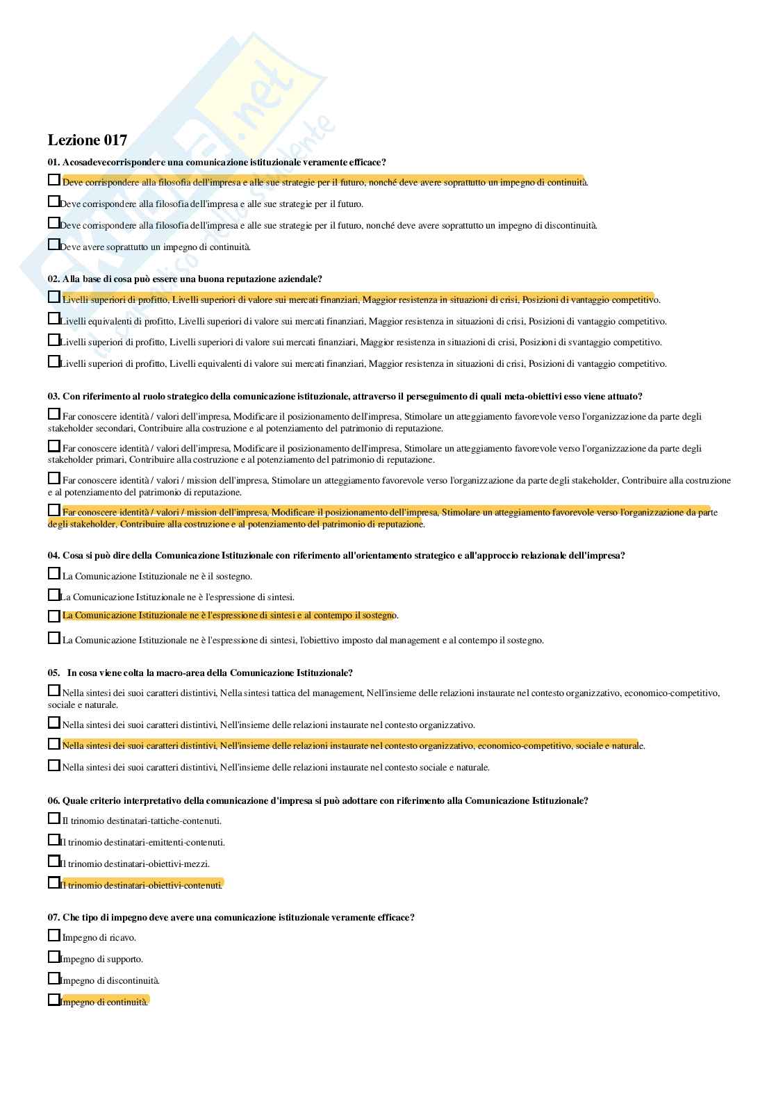 Comunicazione d’impresa – Paniere risposte chiuse completo (480 quiz) – A.A. 2025/26 Pag. 36
