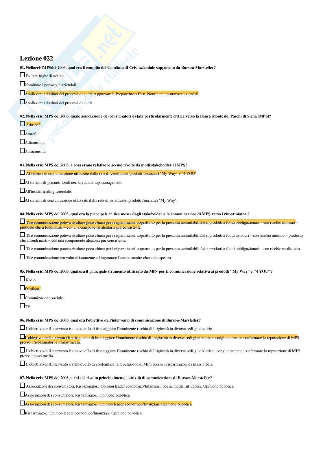 Comunicazione d’impresa – Paniere risposte chiuse completo (480 quiz) – A.A. 2025/26 Pag. 46