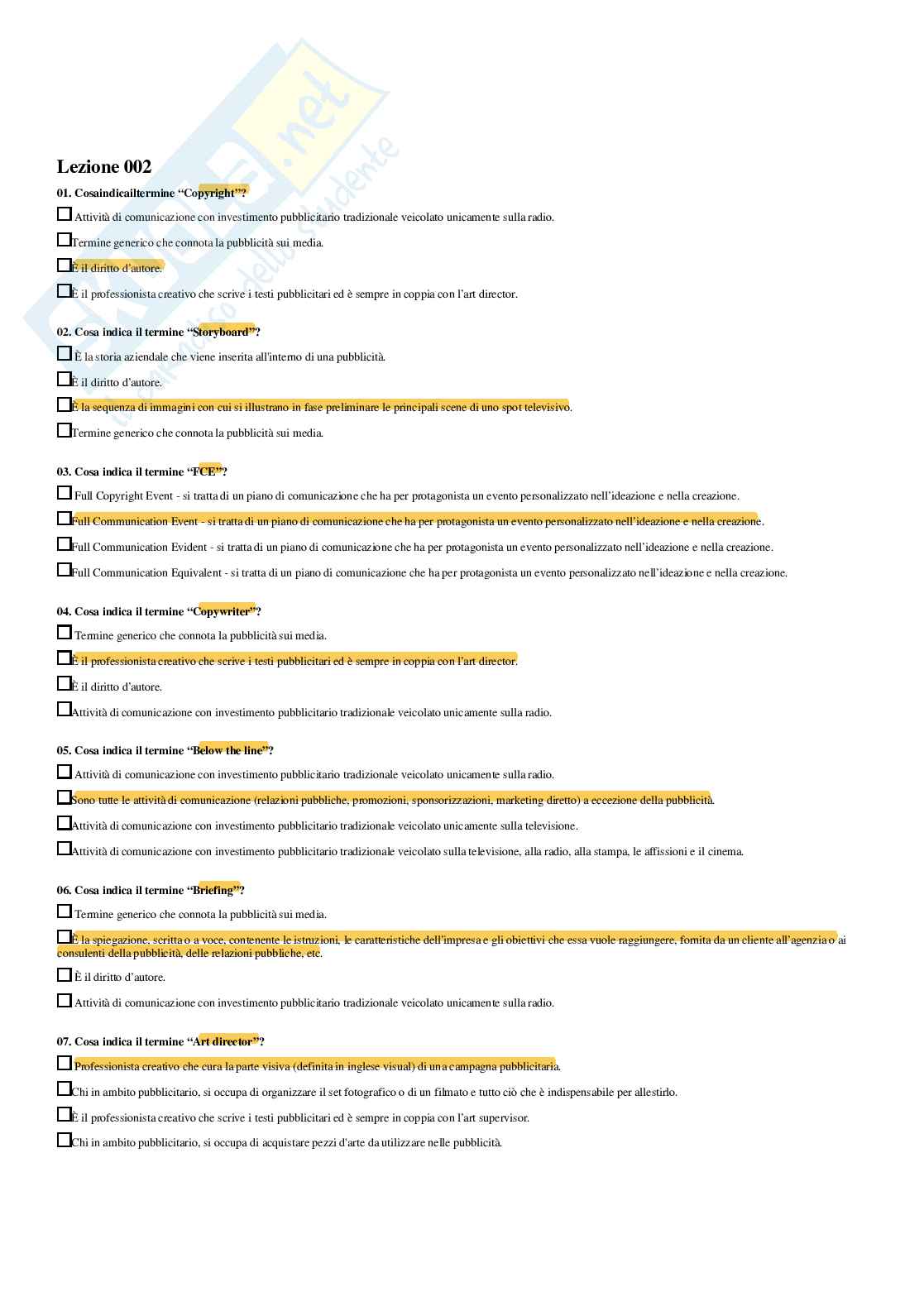 Comunicazione d’impresa – Paniere risposte chiuse completo (480 quiz) – A.A. 2025/26 Pag. 6