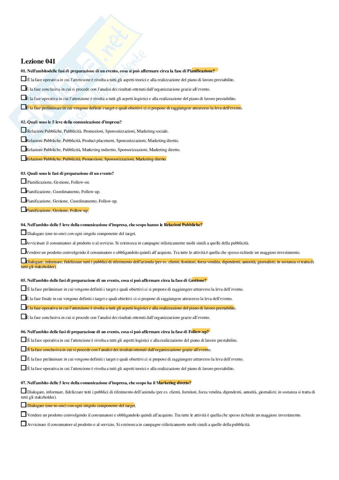 Comunicazione d’impresa – Paniere risposte chiuse completo (480 quiz) – A.A. 2025/26 Pag. 86