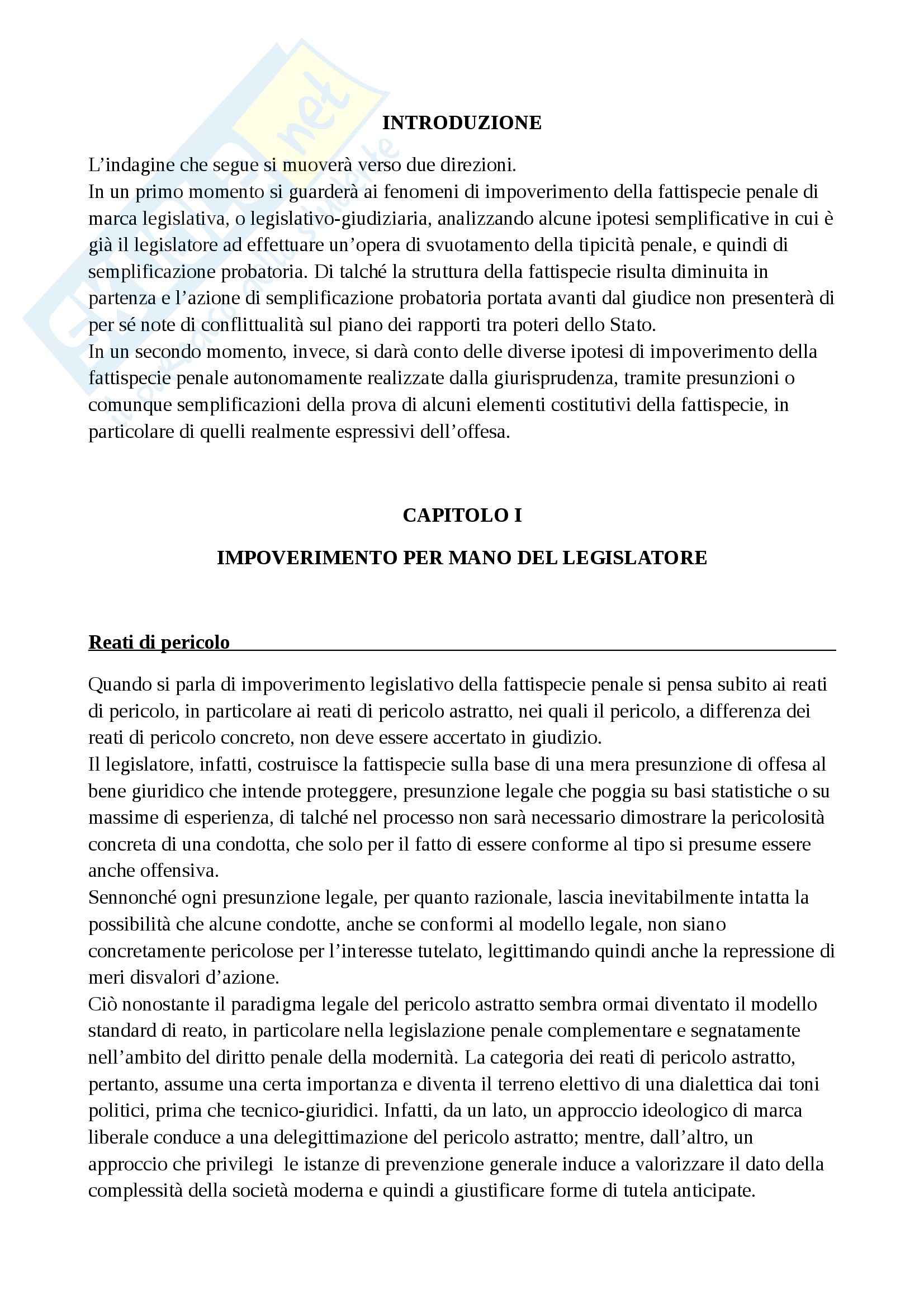 Riassunto esame Diritto penale, prof. D'Ascola, libro consigliato Impoverimento della fattispecie e responsabilità penale senza prova di D'Ascola Pag. 1
