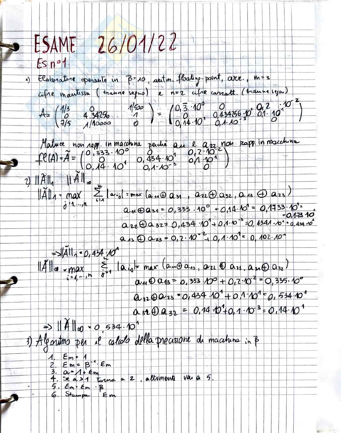 Esame Calcolo numerico 26 Gennaio 2022 Pag. 2