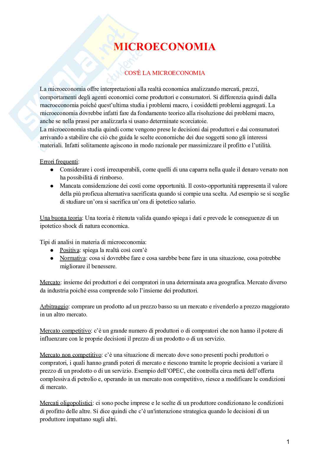 Introduzione alla microeconomia Pag. 1