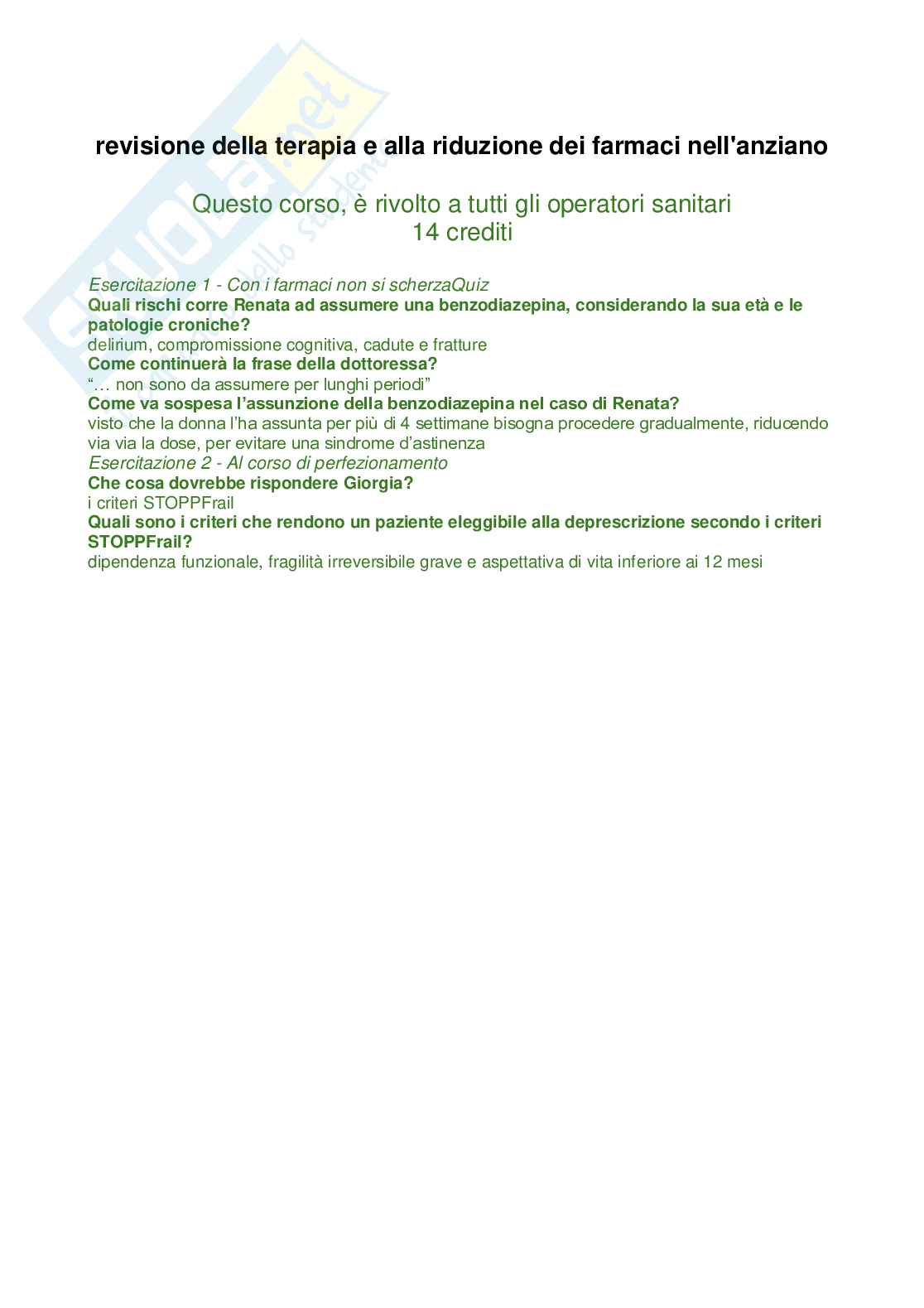 Corso Ecm revisione della terapia e alla riduzione dei farmaci nell'anziano Pag. 1