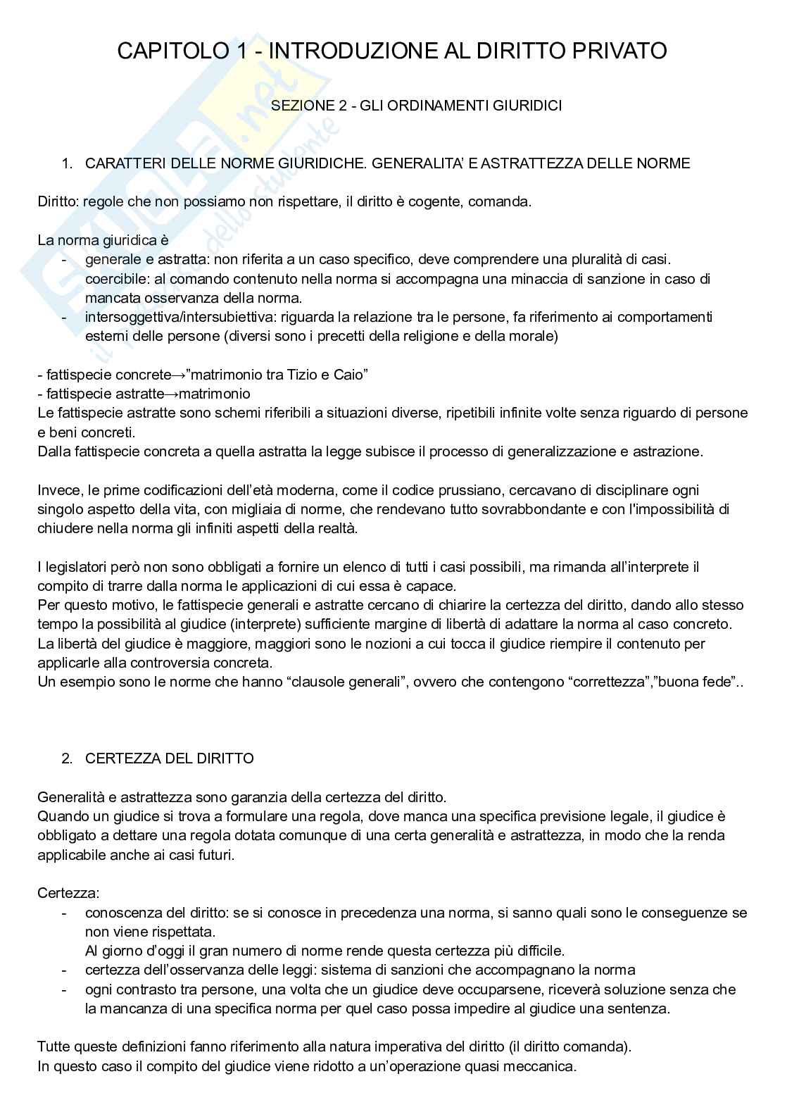 Riassunto esame Diritto privato, Prof. Sicchiero Gianluca, libro consigliato Primo modulo - Diritto privato, a cura di E. Gabrielli, Giappichelli Pag. 1