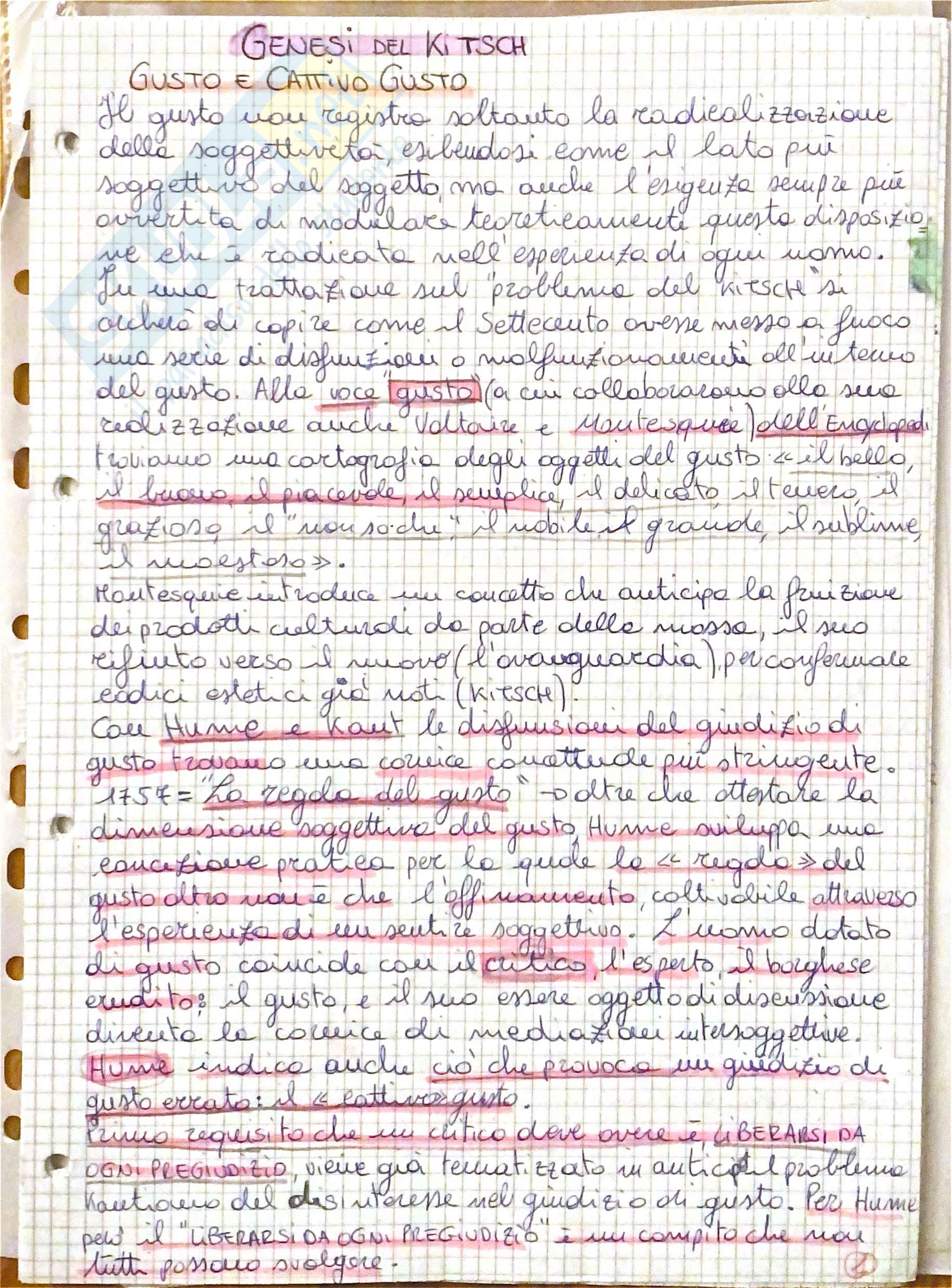 Riassunto esame Estetica, Prof. Mecacci Andrea, libro consigliato Il kitsch, Mecacci Pag. 1