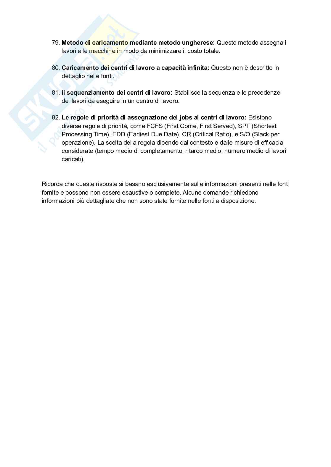 Ipotesi di domande Programmazione e controllo della produzione Pag. 86