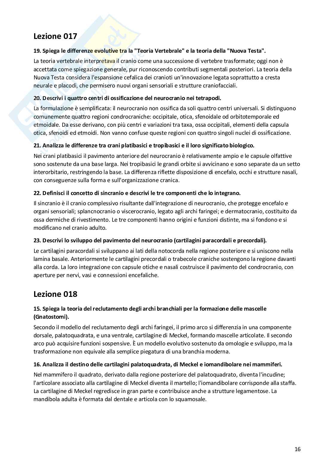 Risposte aperte Anatomia comparata, 2026 Pag. 16