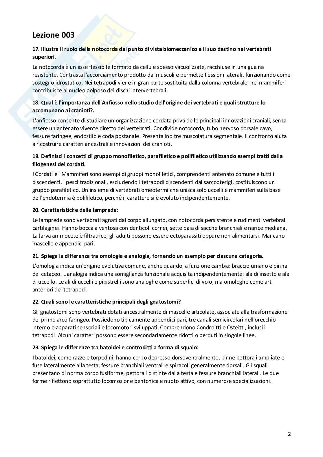 Risposte aperte Anatomia comparata, 2026 Pag. 2
