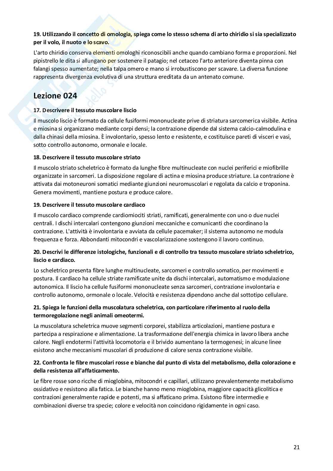 Risposte aperte Anatomia comparata, 2026 Pag. 21