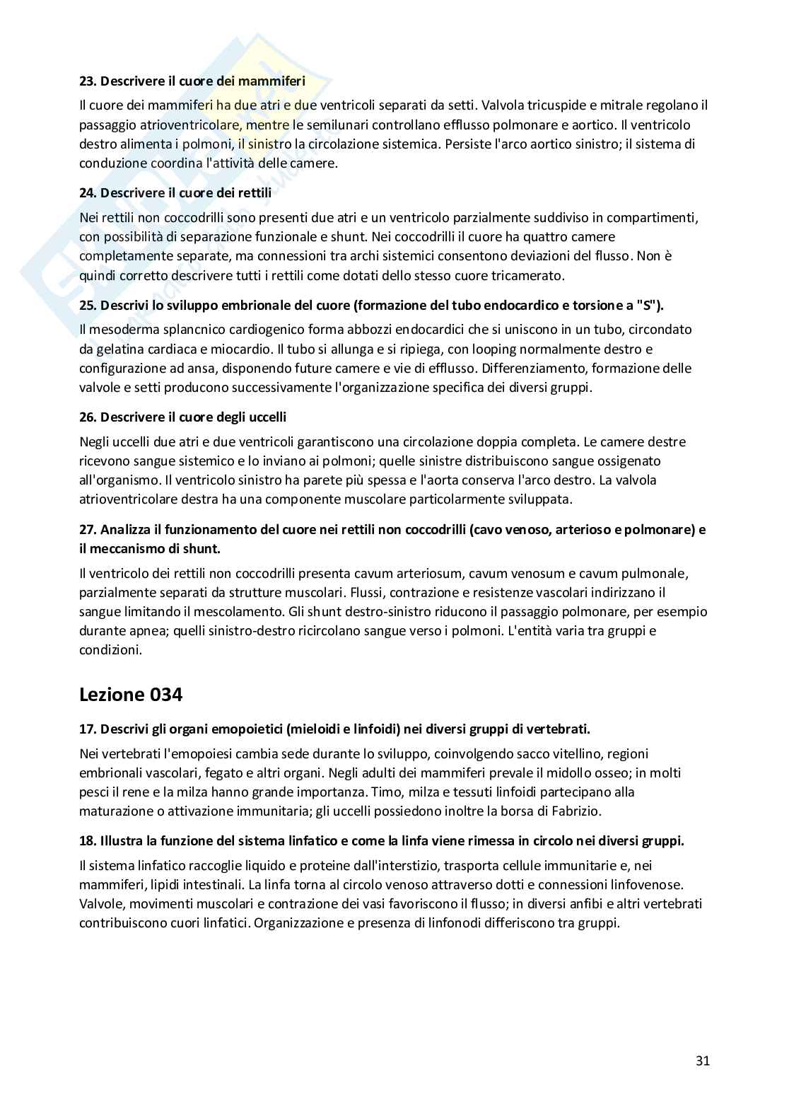 Risposte aperte Anatomia comparata, 2026 Pag. 31