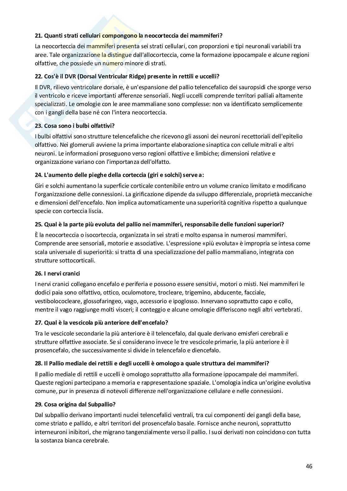 Risposte aperte Anatomia comparata, 2026 Pag. 46
