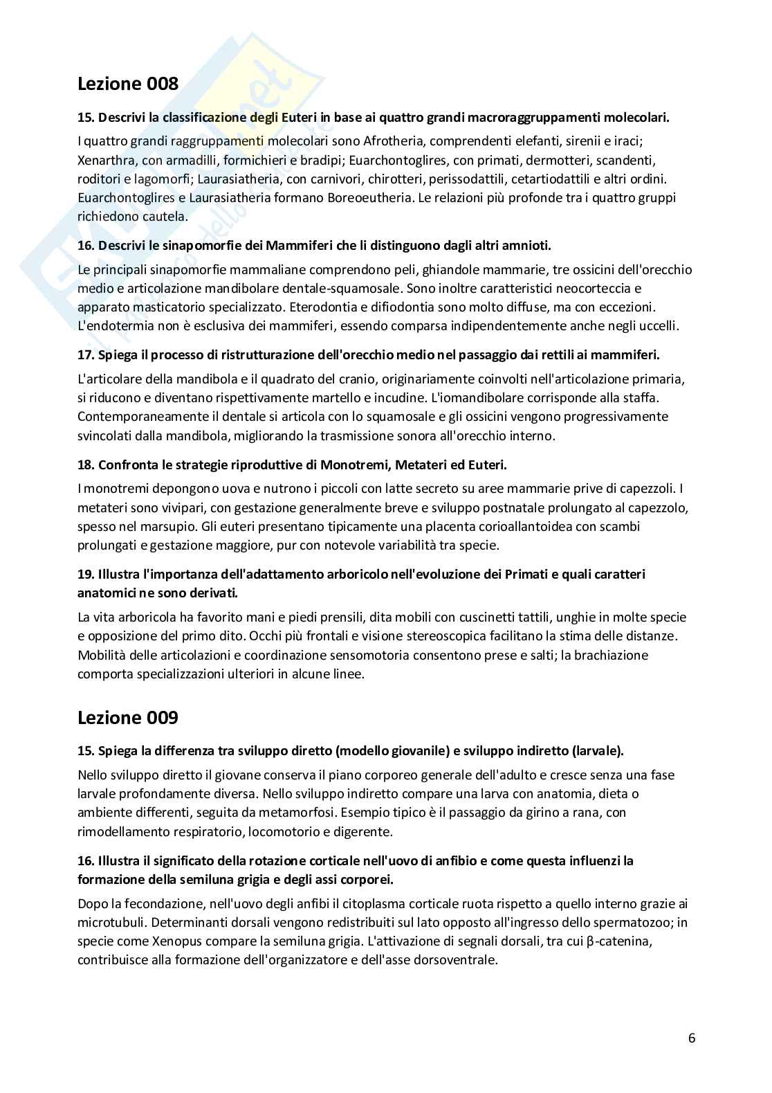 Risposte aperte Anatomia comparata, 2026 Pag. 6