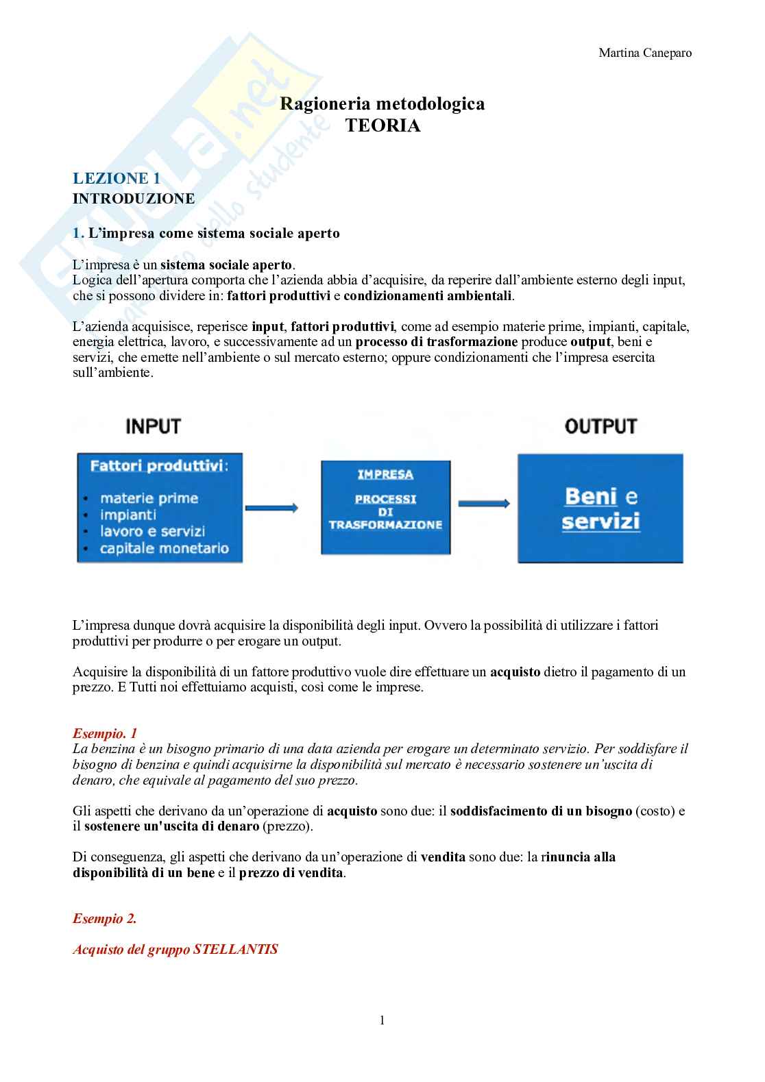 Ragioneria metodologica – Parte 1 – Teoria completa dei cicli contabili Pag. 1