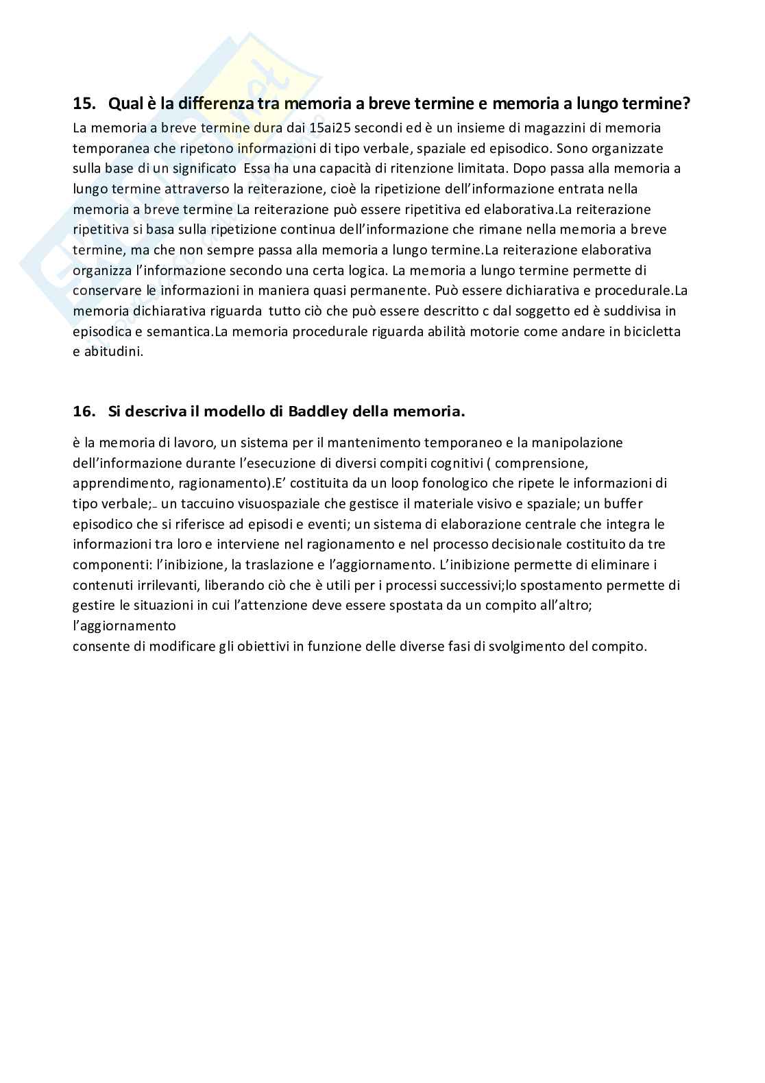 Psicologia generale - Risposte aperte complete Pag. 61