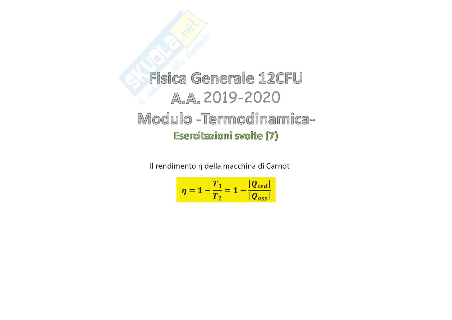 Esercizi svolti di termodinamica per fisica generale (7) Pag. 1
