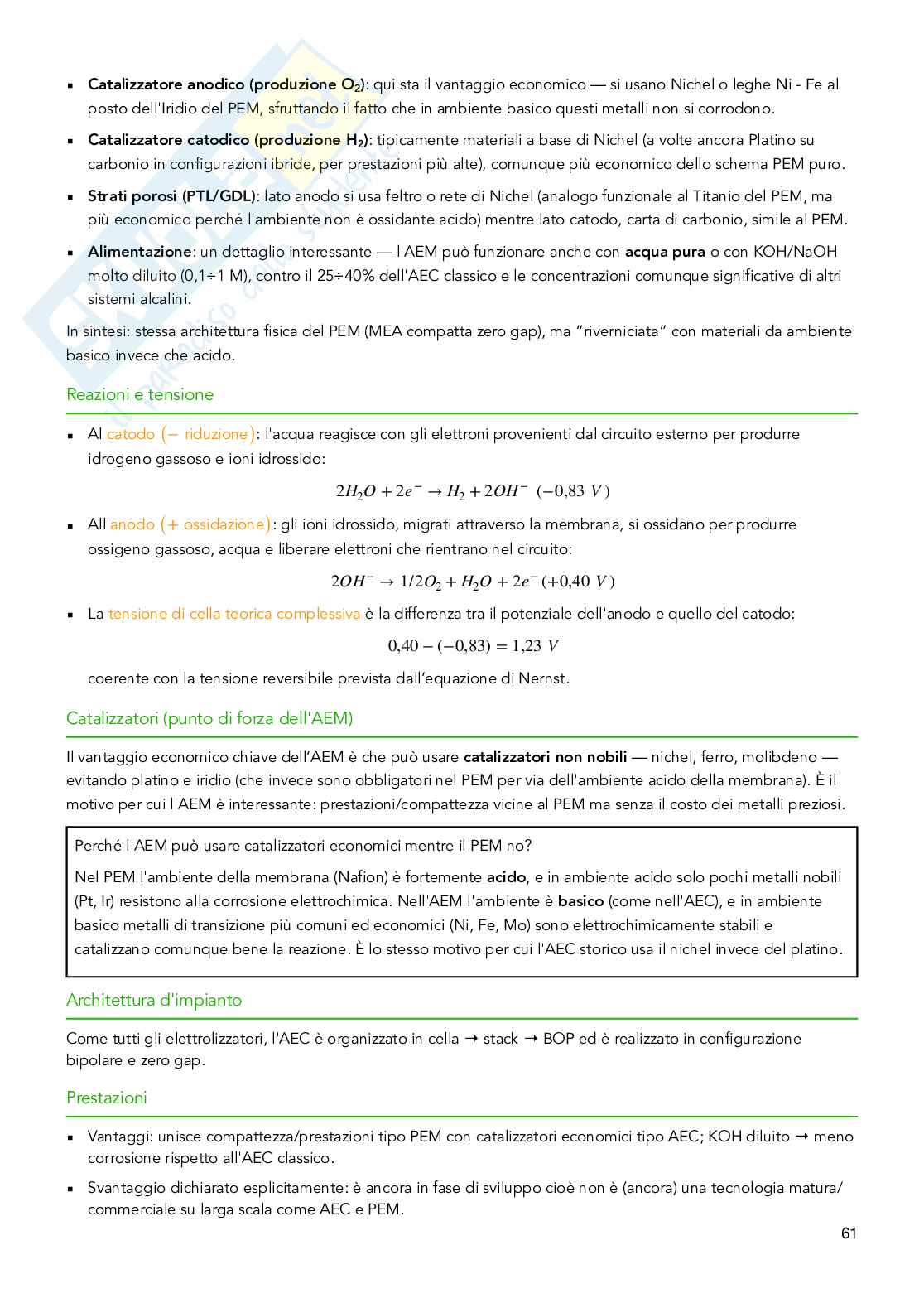 Tecnologie dell'idrogeno e dello storage elettrochimico Pag. 61