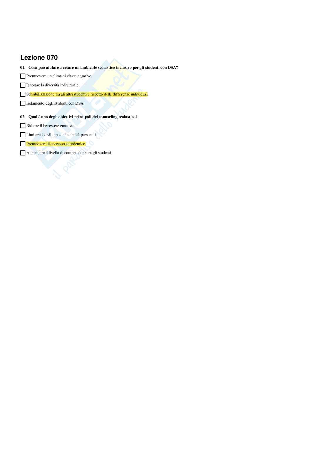 Paniere Educazione alla salute, alla prevenzione e all' igiene - Risposte multiple - aggiornato (2026) Pag. 71