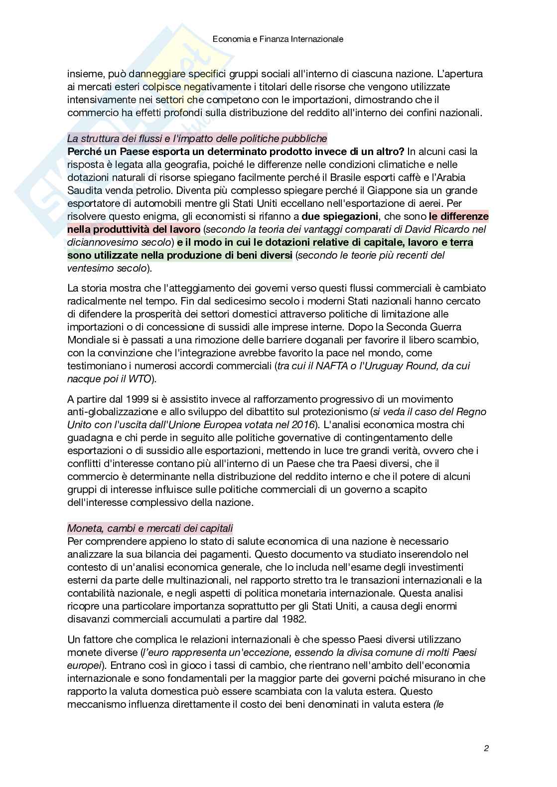 Riassunto esame Economia e finanza internazionale, Prof. Carbonari Lorenzo, libro consigliato Economia internazionale (Vol. 1 e 2), XII Edizione, Krugman, Obstfeld, Melitz Pag. 2