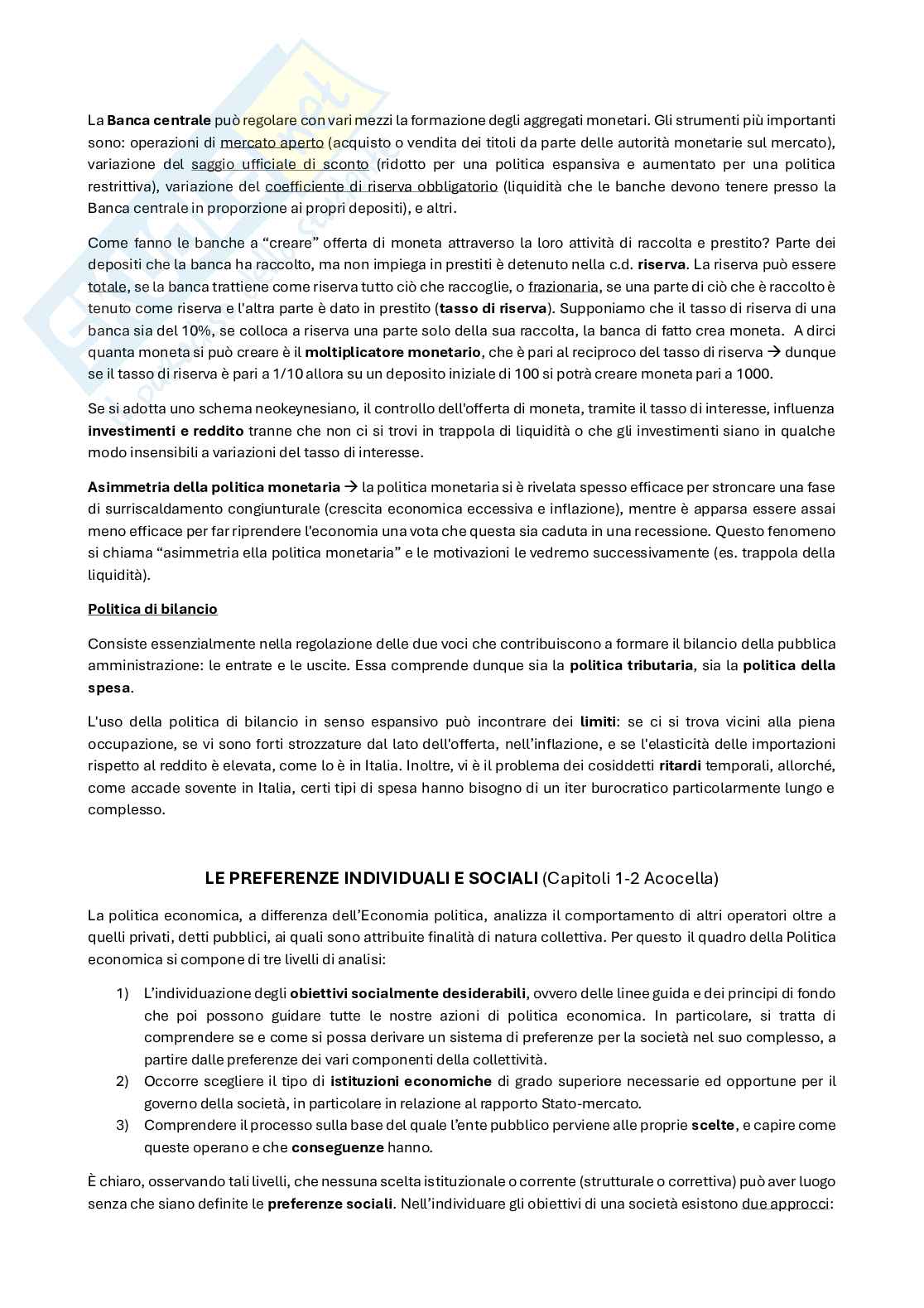 Riassunto esame Politica economica, Prof. Degli Antoni Giacomo, libro consigliato Politica economica e macroeconomia/ Fondamenti di Politica economica, Valli, Geuna, Burlando/Acocella Pag. 2