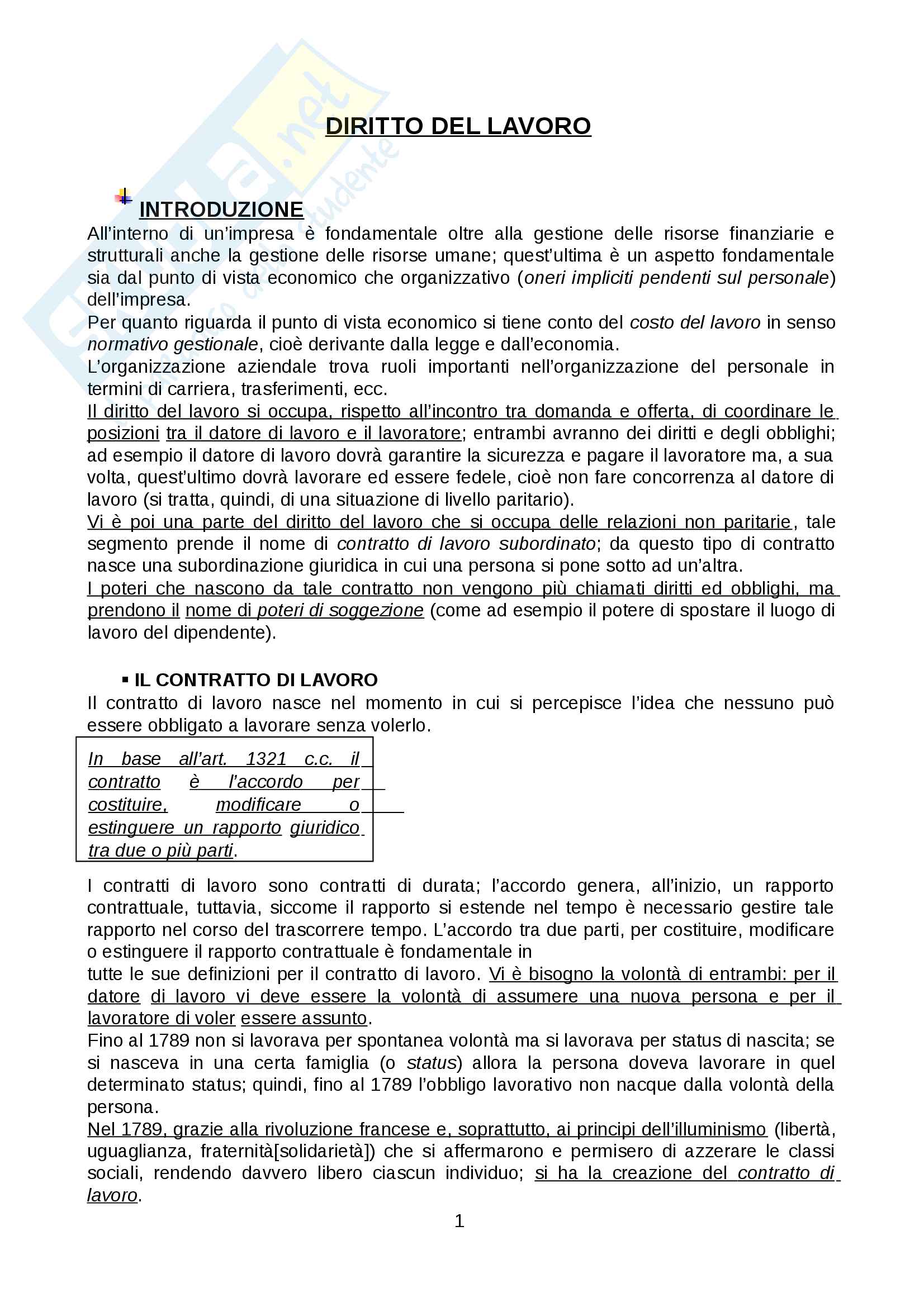 Diritto del lavoro Pag. 1