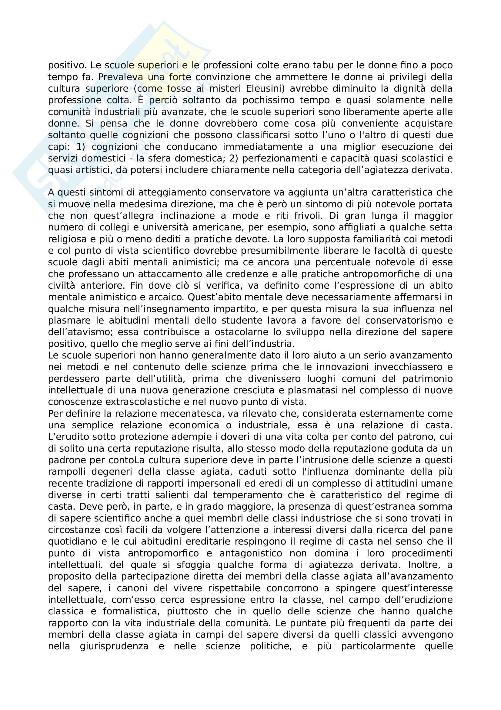 Riassunto esame reti sociali e stili di vita, prof. Cristina Sofia, libro consigliato La teoria della classe agiata, autore Thorstein Veblen Pag. 36