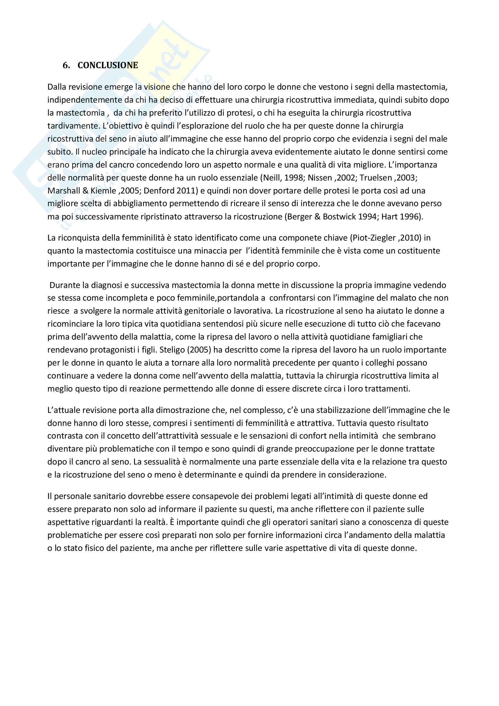 L’importanza della chirurgia estetica in donne affette da cancro al seno, dopo mastectomia e i vari aspetti che questa condizione comporta Pag. 11