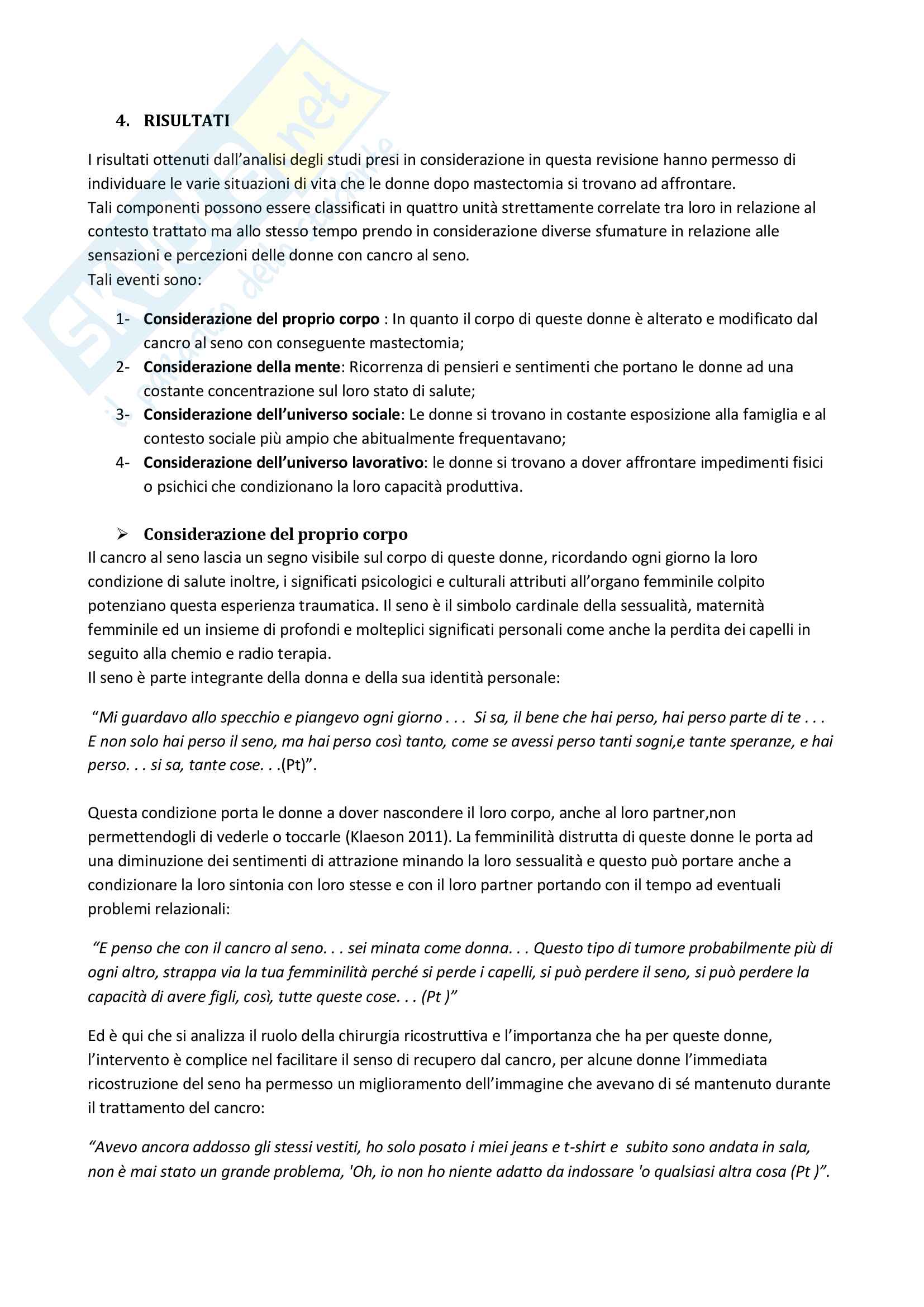 L’importanza della chirurgia estetica in donne affette da cancro al seno, dopo mastectomia e i vari aspetti che questa condizione comporta Pag. 6