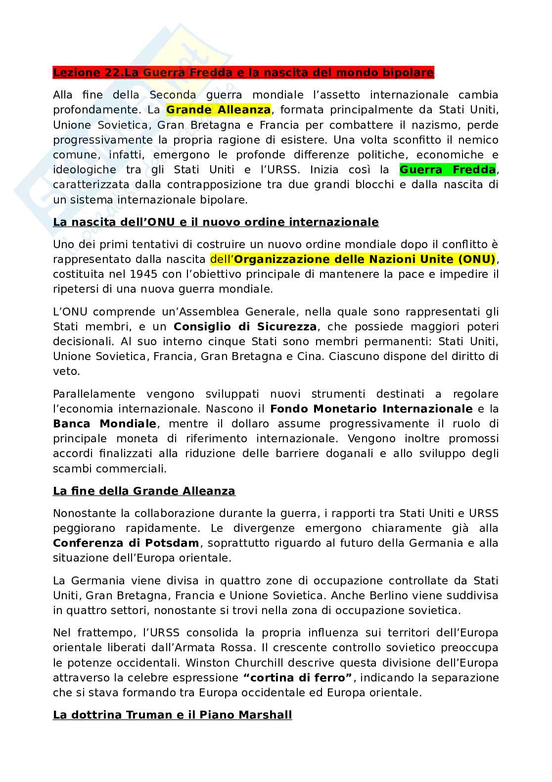 Storia contemporanea - II dopoguerra e nuovi rapporti internazionali Pag. 1