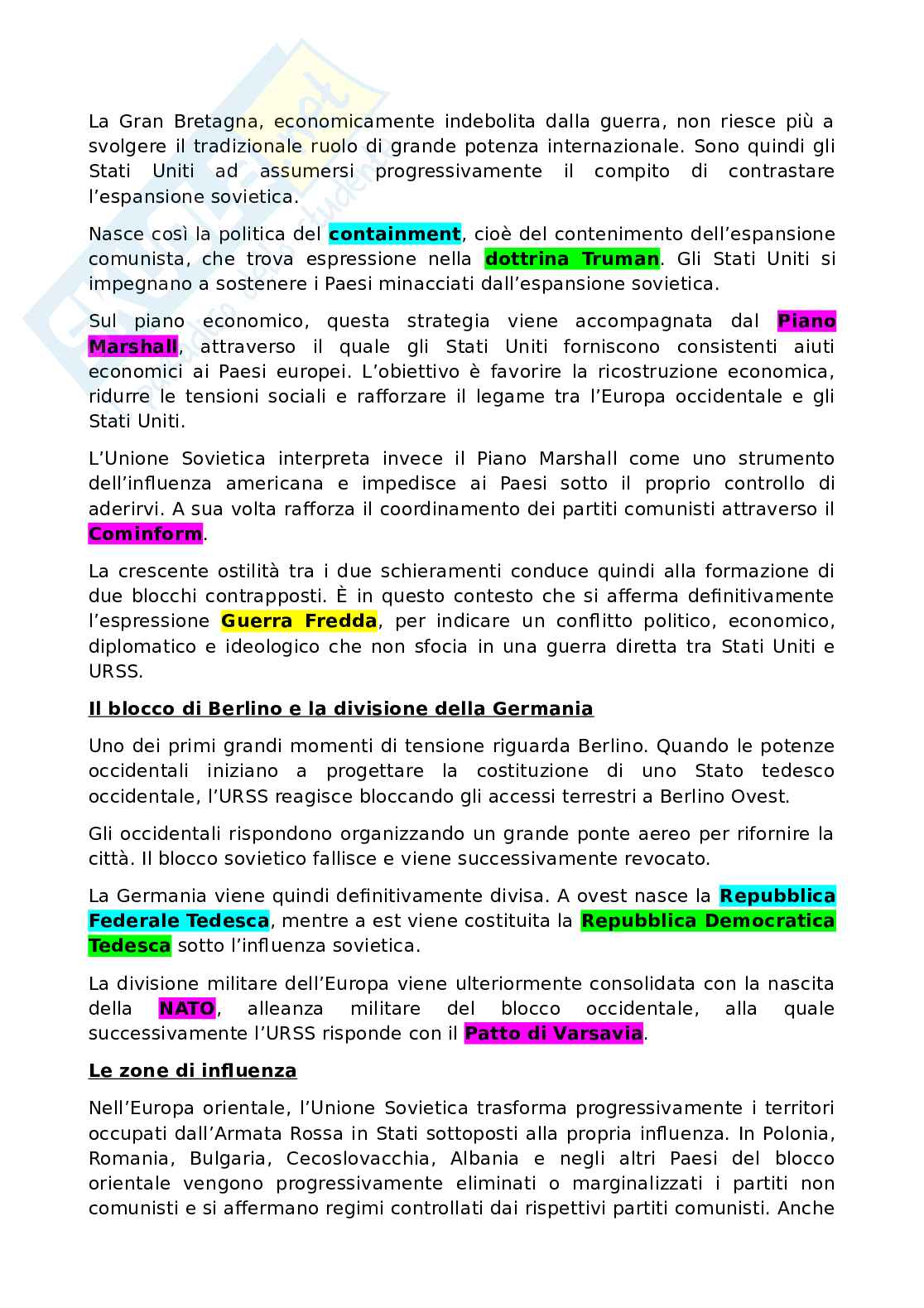 Storia contemporanea - II dopoguerra e nuovi rapporti internazionali Pag. 2