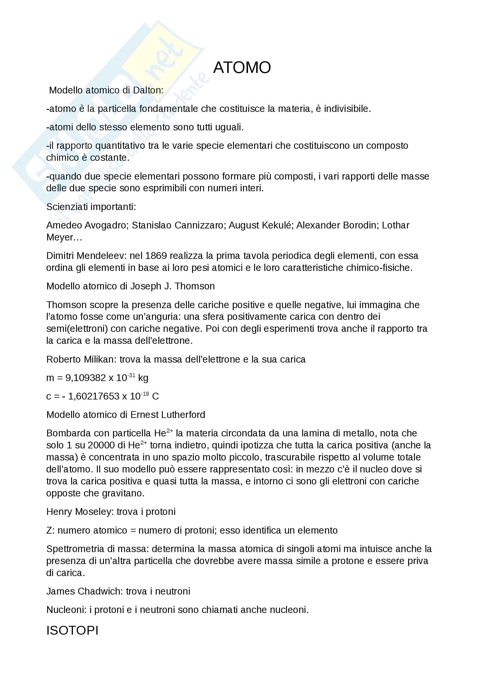 Atomo, Chimica generale Pag. 1