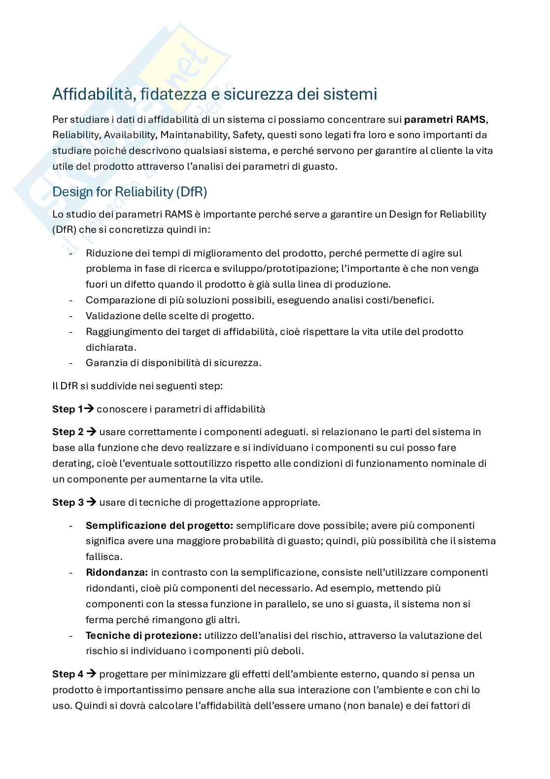 Appunti System reliability, dependability and safety (parte 1, in italiano) Pag. 1