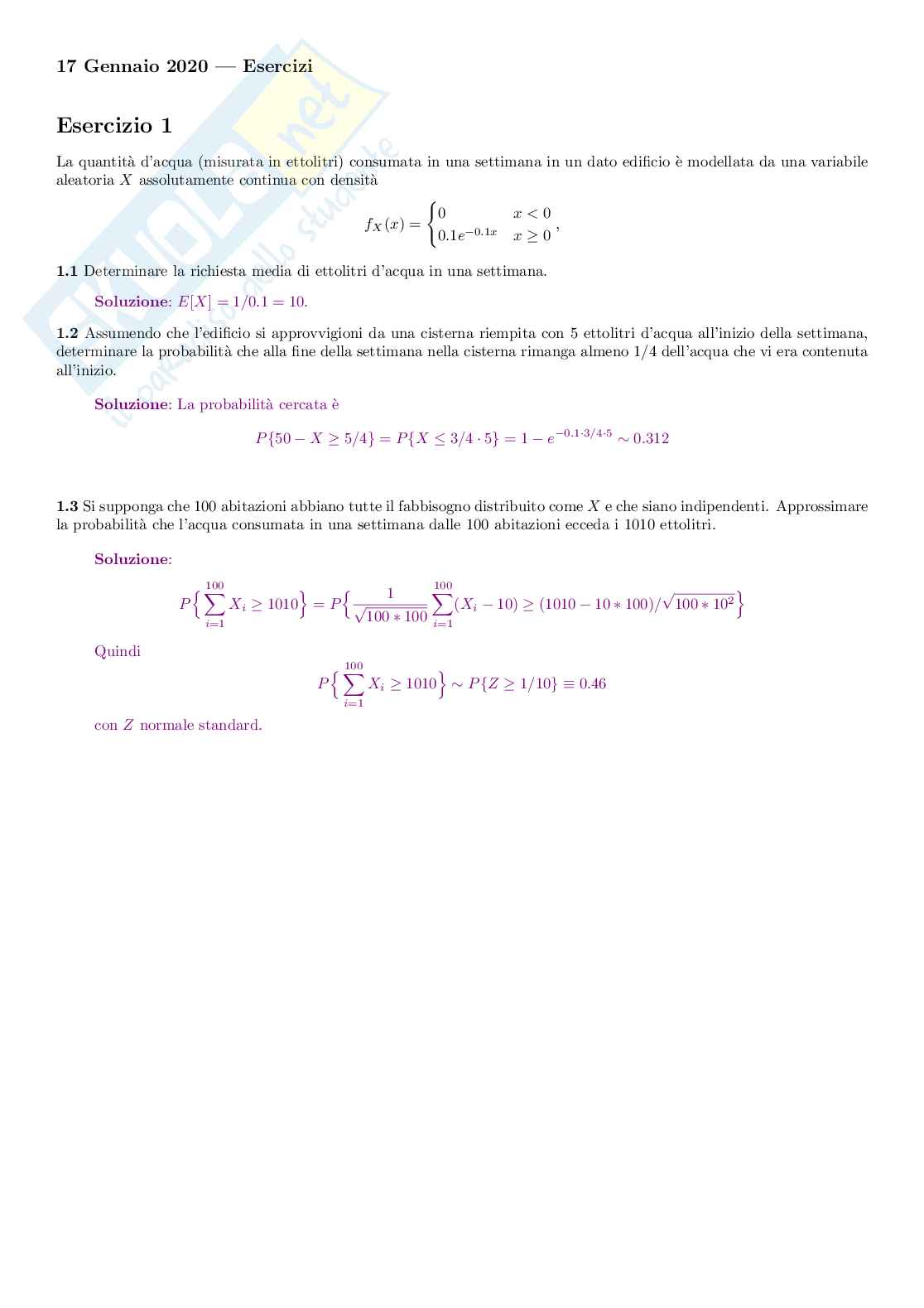 Temi d'esame con soluzione Probabilità e Statistica Pag. 6