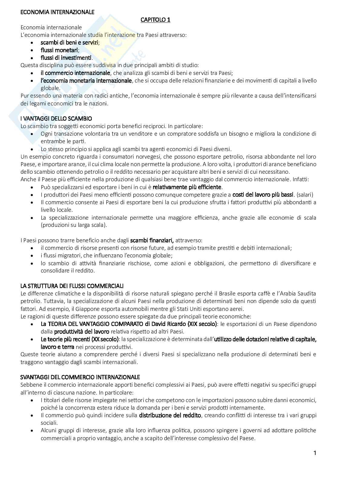 Riassunto esame Economia internazionale, Prof. Campo Francesco, libro consigliato Economia internazionale 1. Teoria e politica del commercio internazionale, Krugman, Obstfeld, Maurice, Melitz Pag. 1