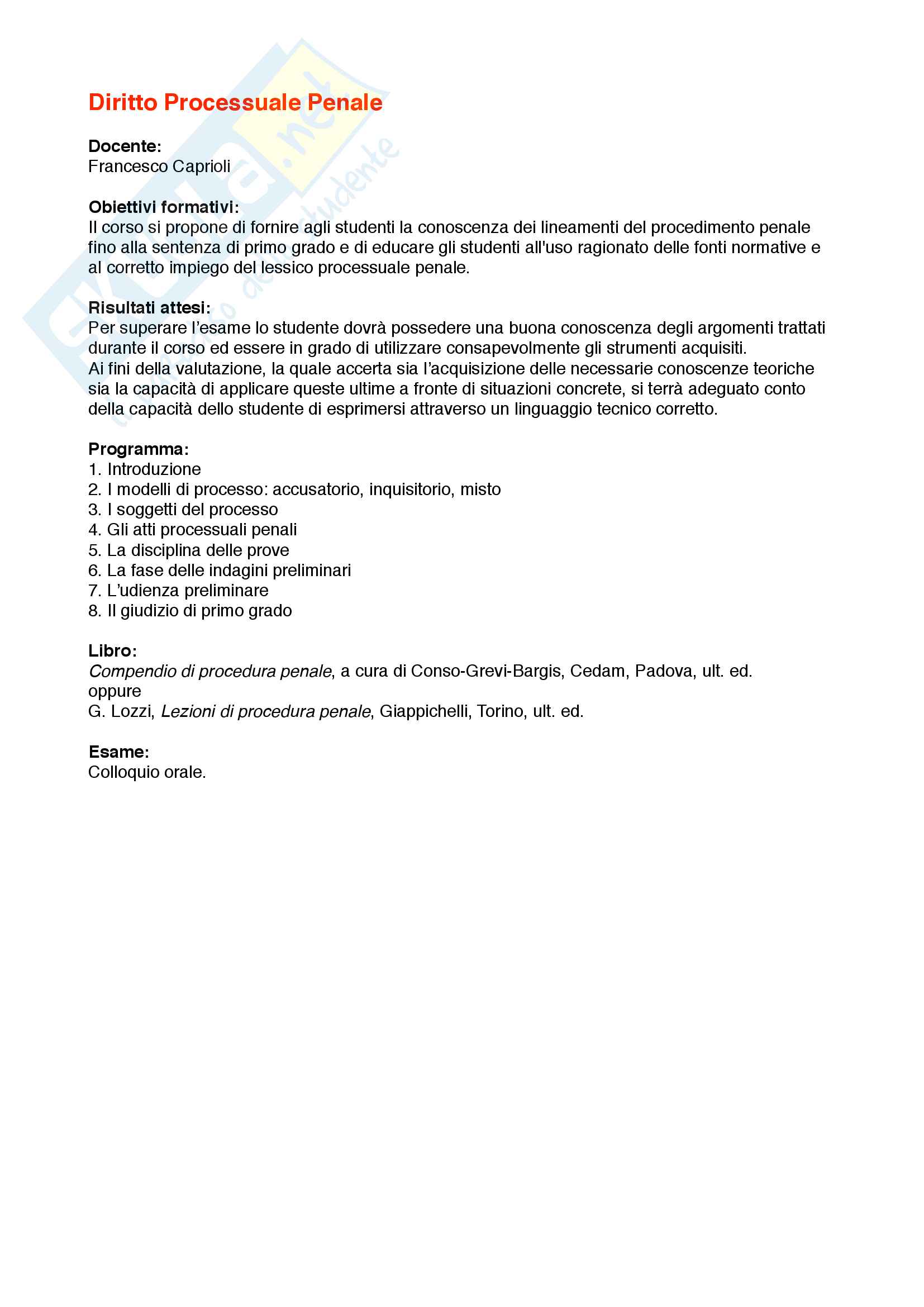 Appunti di Diritto Processuale Penale Pag. 1