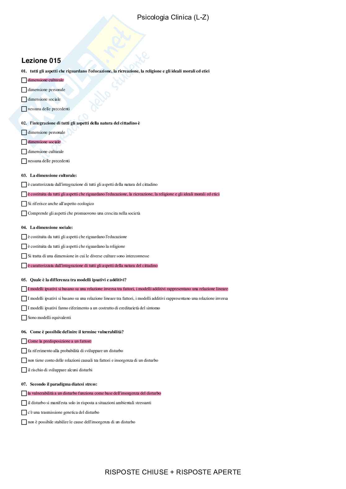Psicologia clinica - Paniere compilato Pag. 16