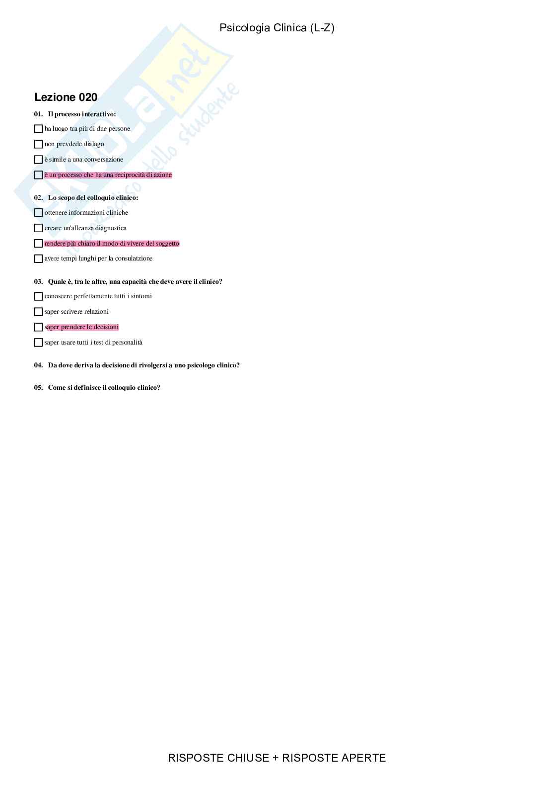 Psicologia clinica - Paniere compilato Pag. 21