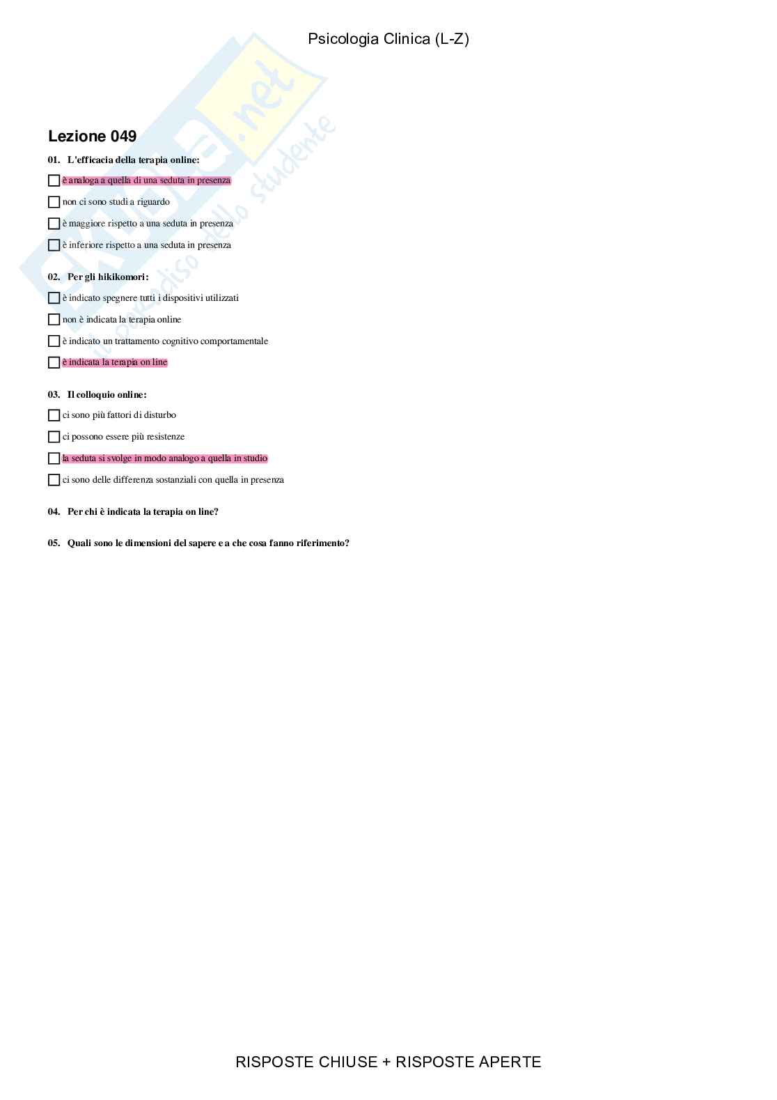 Psicologia clinica - Paniere compilato Pag. 46