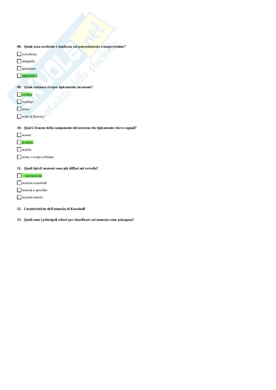 Neuropsicologia - Paniere compilato Pag. 16