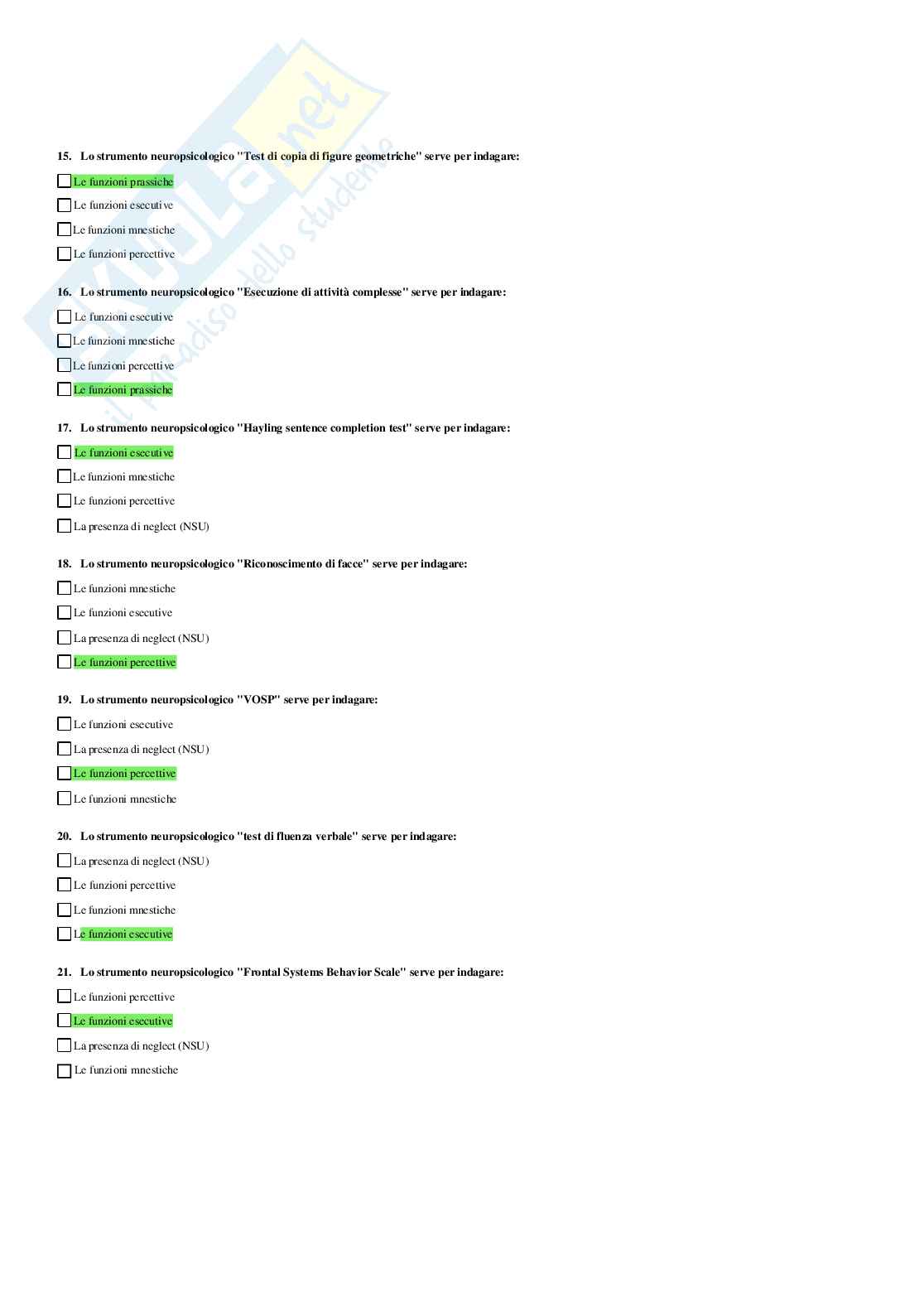 Neuropsicologia - Paniere compilato Pag. 66