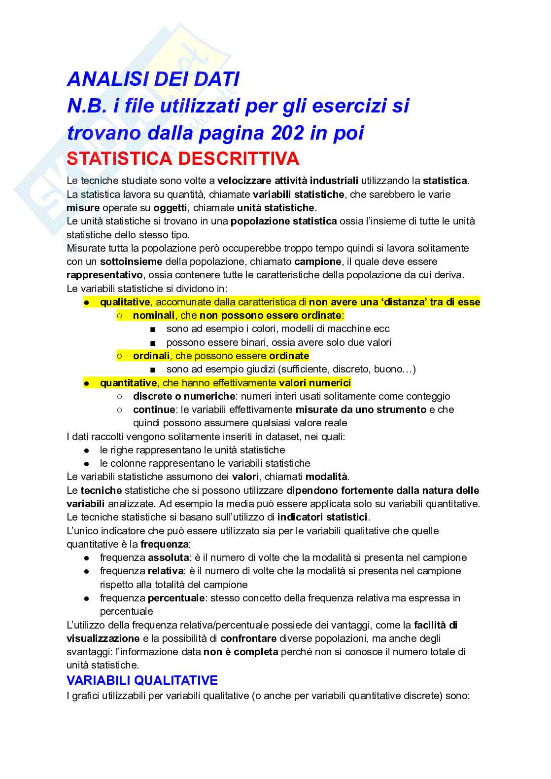 Analisi dei dati e applicazioni ai processi industriali - Appunti e esercizi Pag. 1
