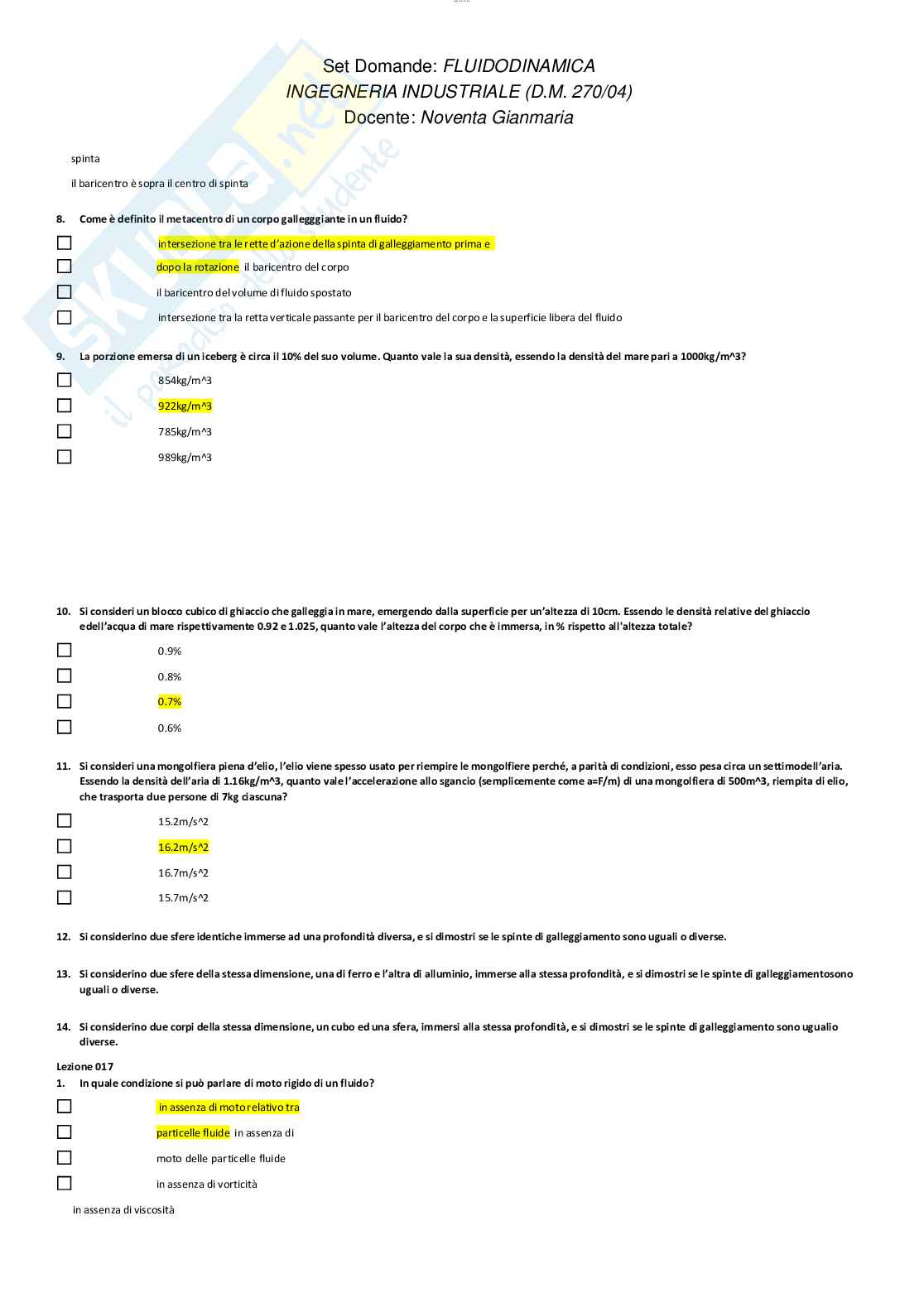 Risposte chiuse di Fluidodinamica aggiornate al 2023 Pag. 21