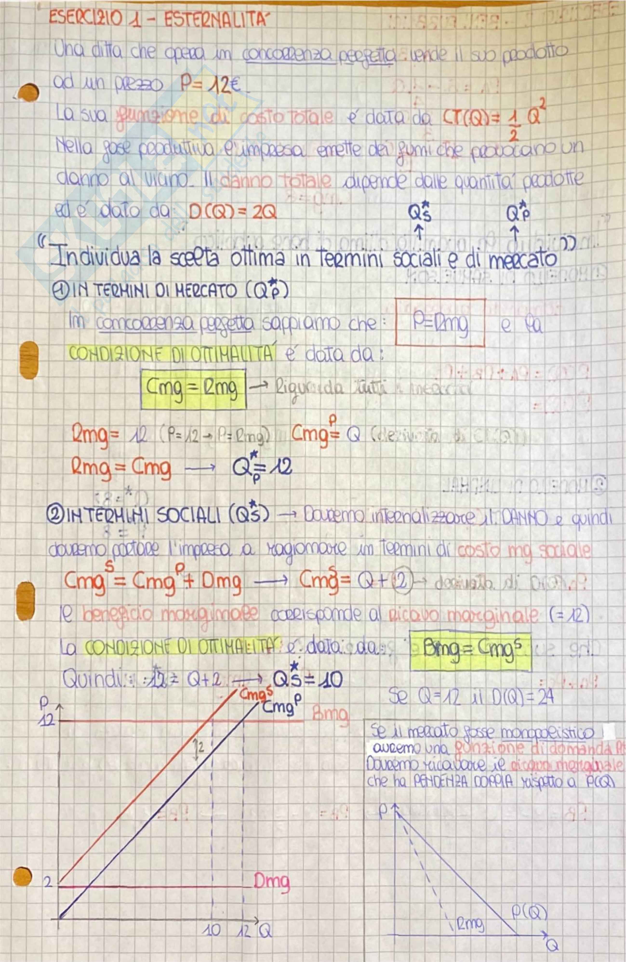Esercizi esternalità, beni pubblici e monopolio naturale Pag. 1