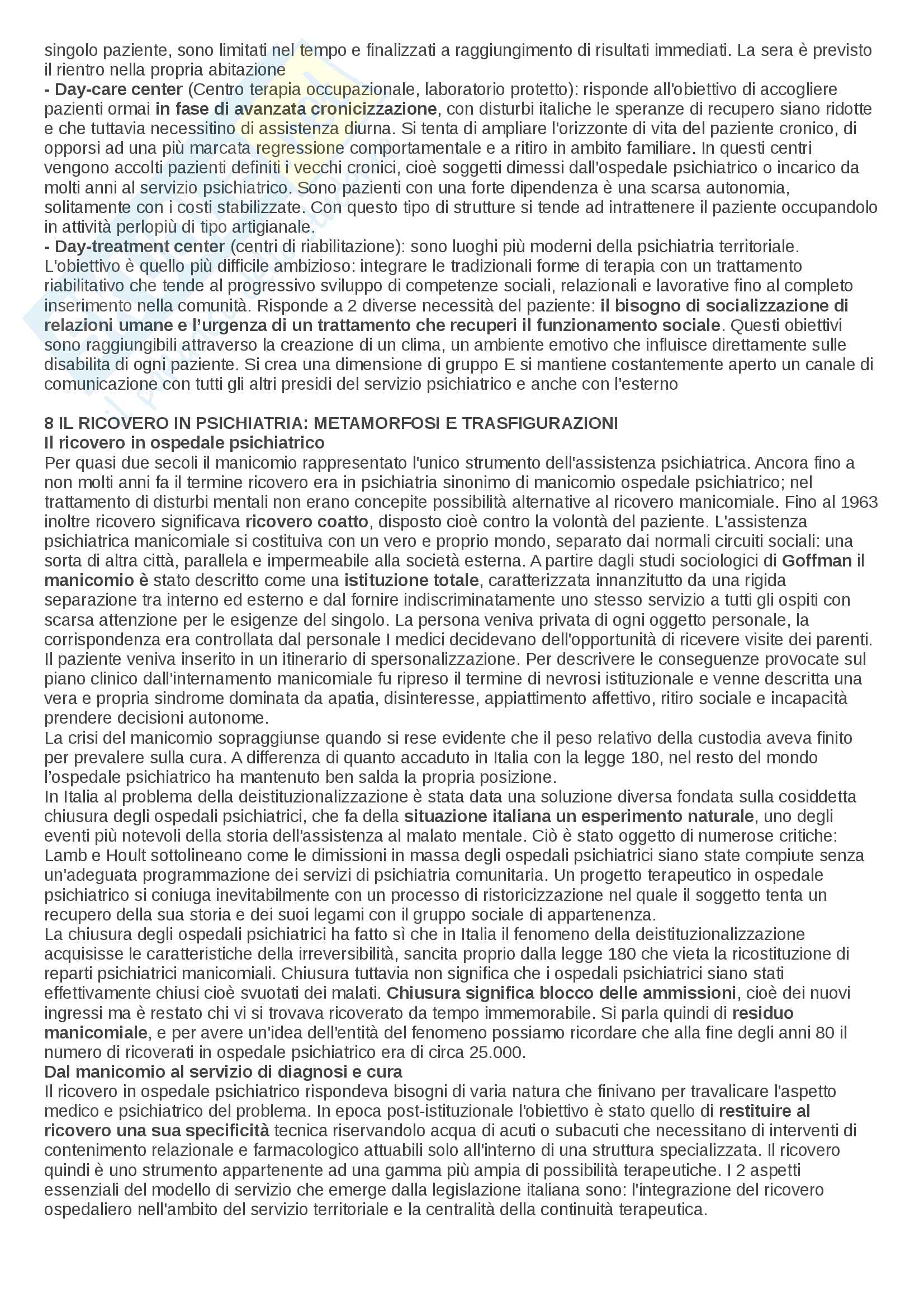 Riassunto esame Psicologia clinica nei servizi psichiatrici, prof. Rossi Monti, libro consigliato Manuale di psichiatria nel territorio Pag. 11