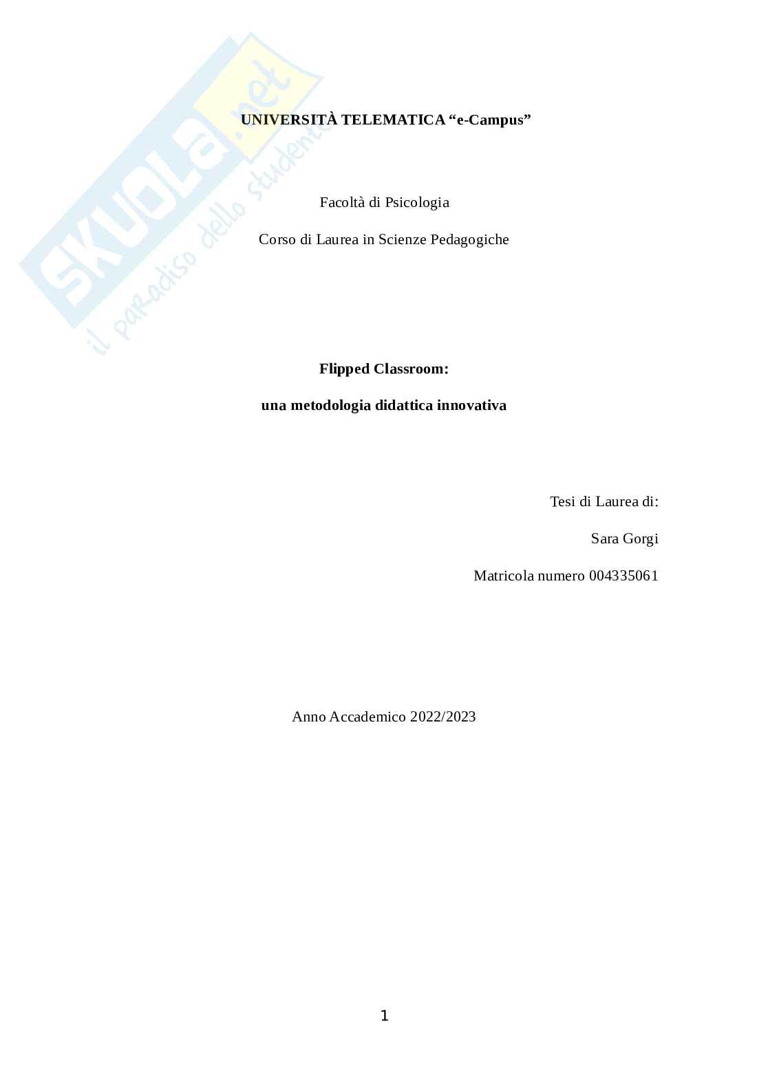 Flipped Classroom: una metodologia didattica innovativa Pag. 1
