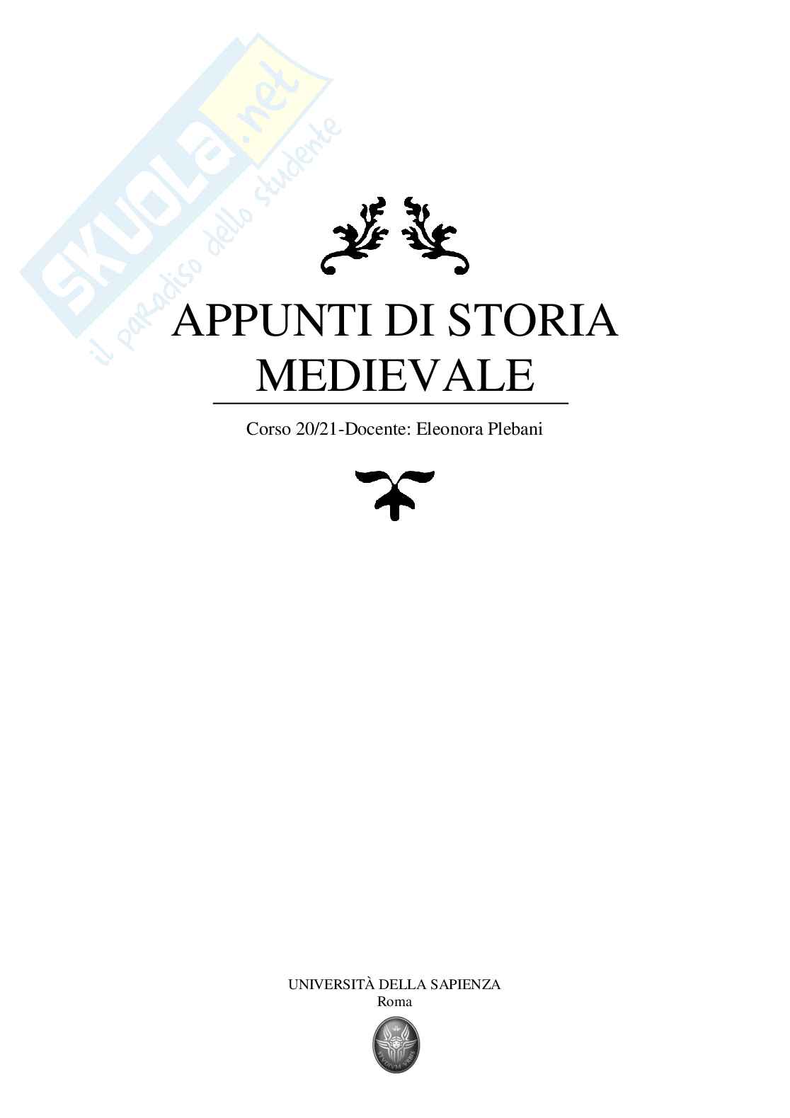 Storia Medievale dal IV al XV secolo Pag. 1