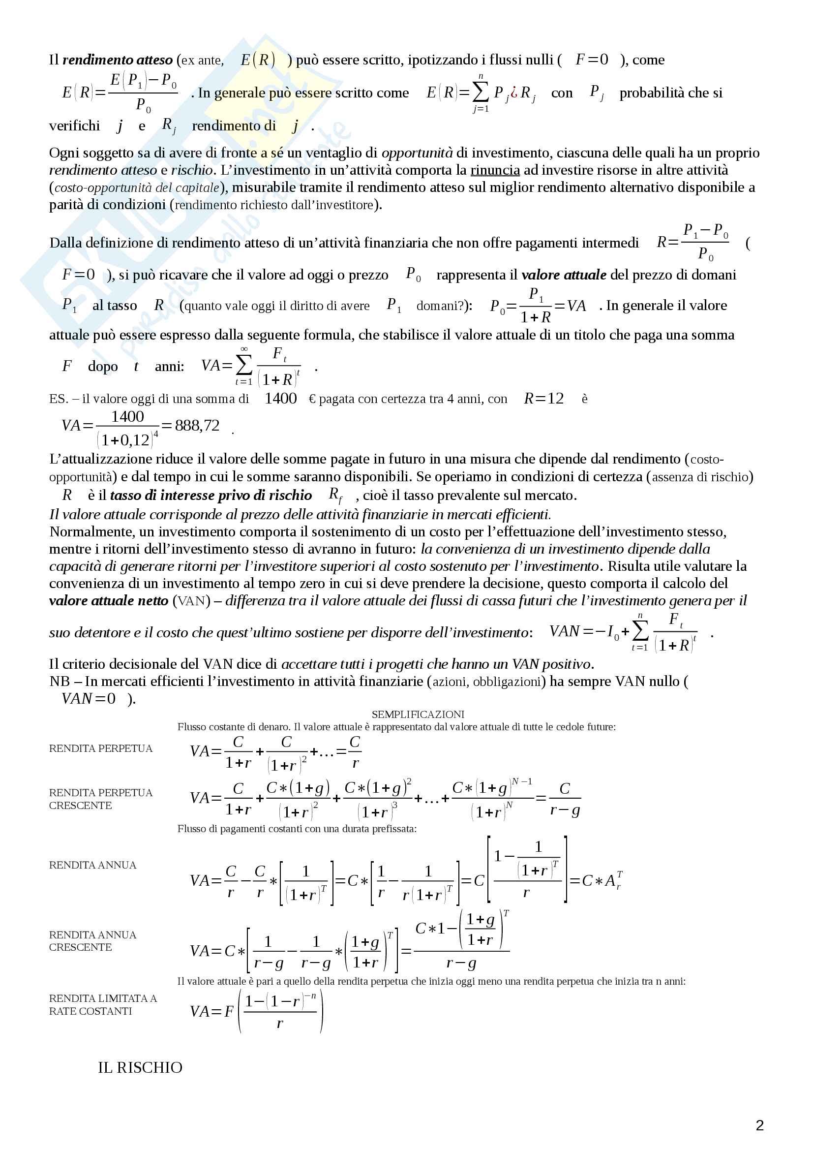 Riassunto esame Finanza Aziendale, prof. Rigamonti, libro consigliato Corporate Finance di Ross Pag. 2